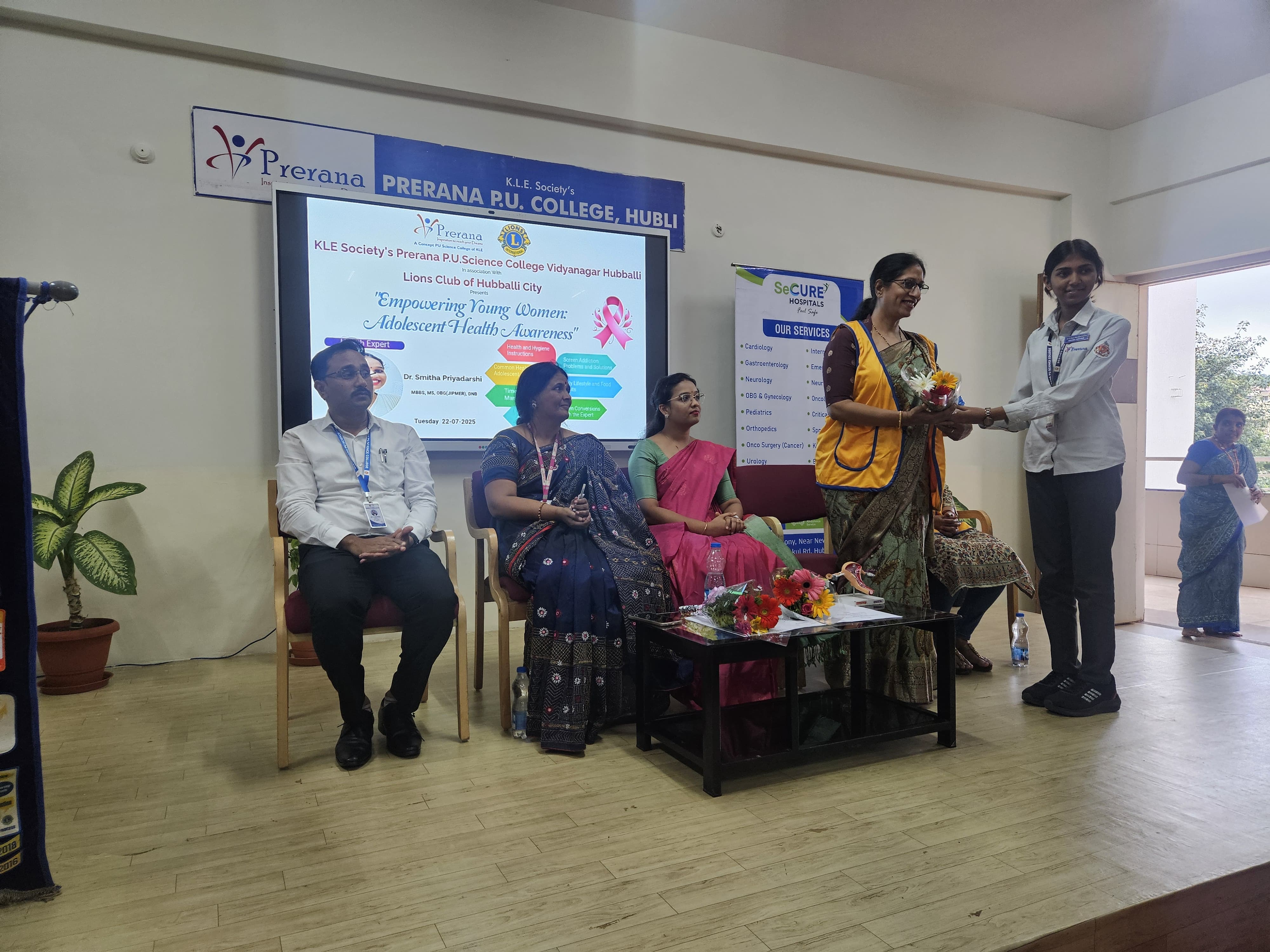 Educational session titled "Empowering Young Women: Adolescent Health Awareness" for the girl students of Prerana P.U. College.
