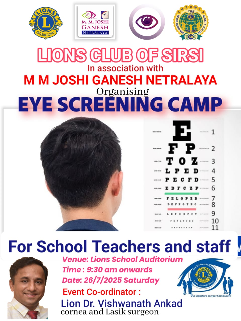 EYE CHEC UP CAMP ORGANISED AT LIONS SCHOOL FOR TEACHERS AND STAFF