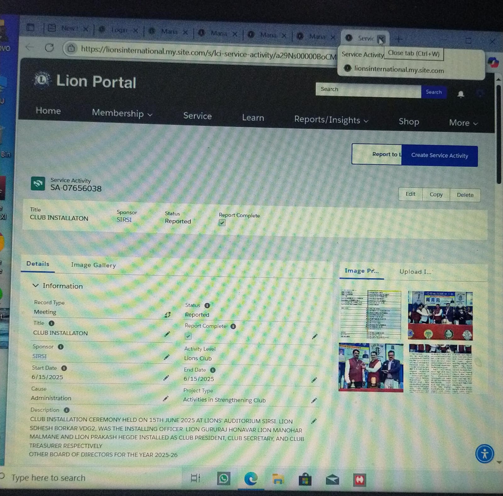 UPLODED ADMIN AND SERVICE REPORT ON LIONS PORTAL