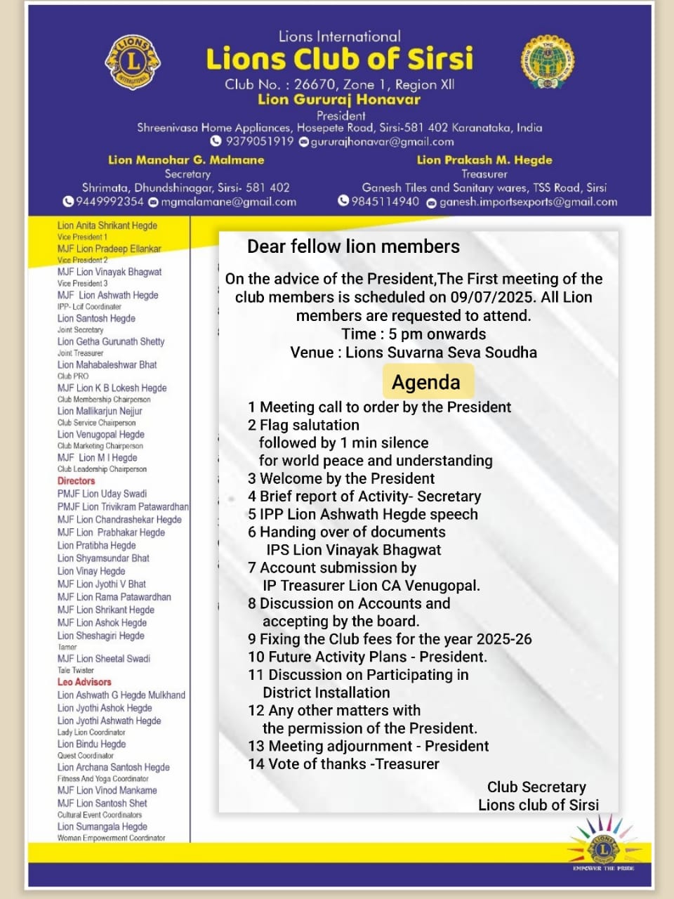 CLUBGEN. BODY MEETING HELD ON 9/7/2025