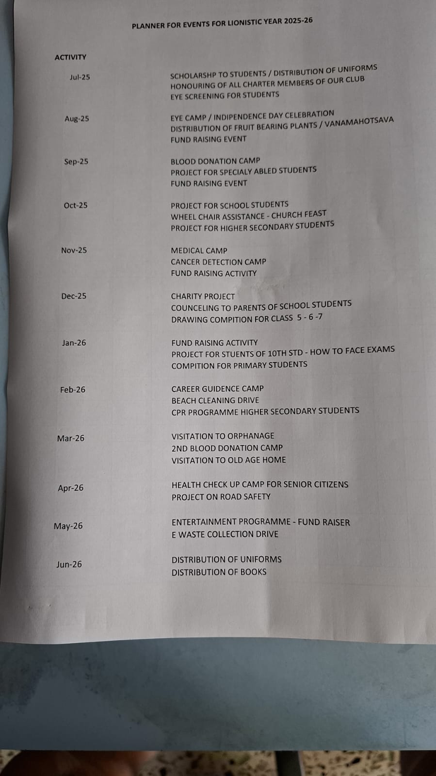 YEAR PLANNER FOR L.Y.2025-26