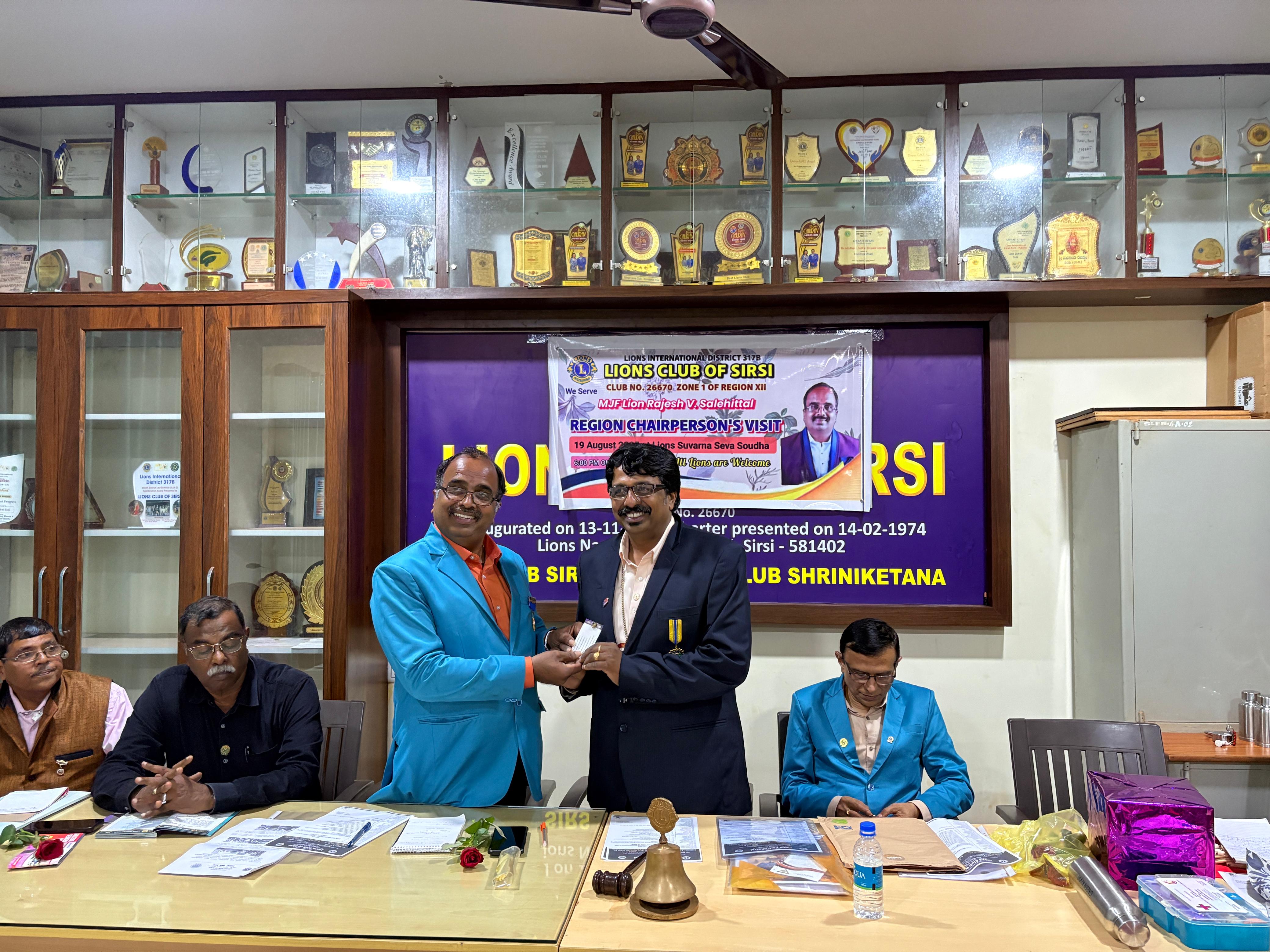REGION CHAIRPERSON MJF LION RAJESH V SALEHITTAL- MANDATORY VISIT TO LIONS CLUB, SIRSI