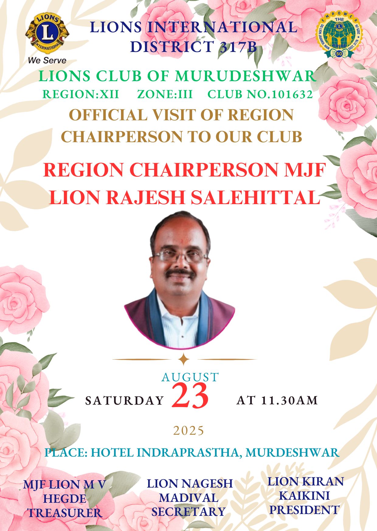 REGION CHAIRPERSON OFFICIALLY VISITED OUR CLUB.