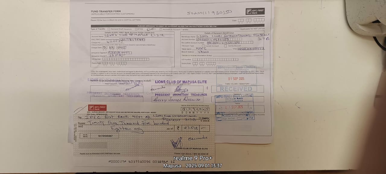 Lions Club Of Mapusa Elite paid District Dues 