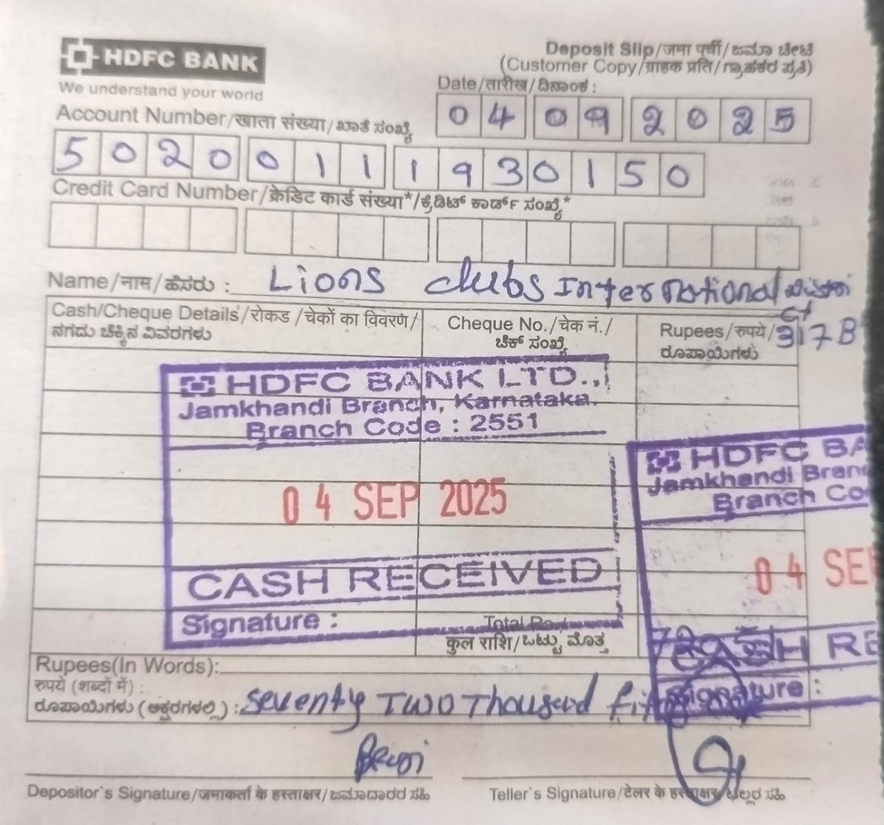 Lions club of jamkhandi paid district  dues on 04.09.2025