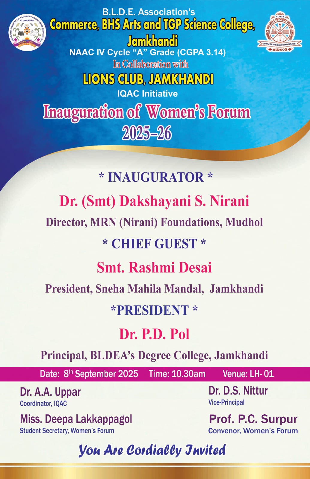 Women's Forum (Women's Empowerment & progress and service activities of international Lions Club.