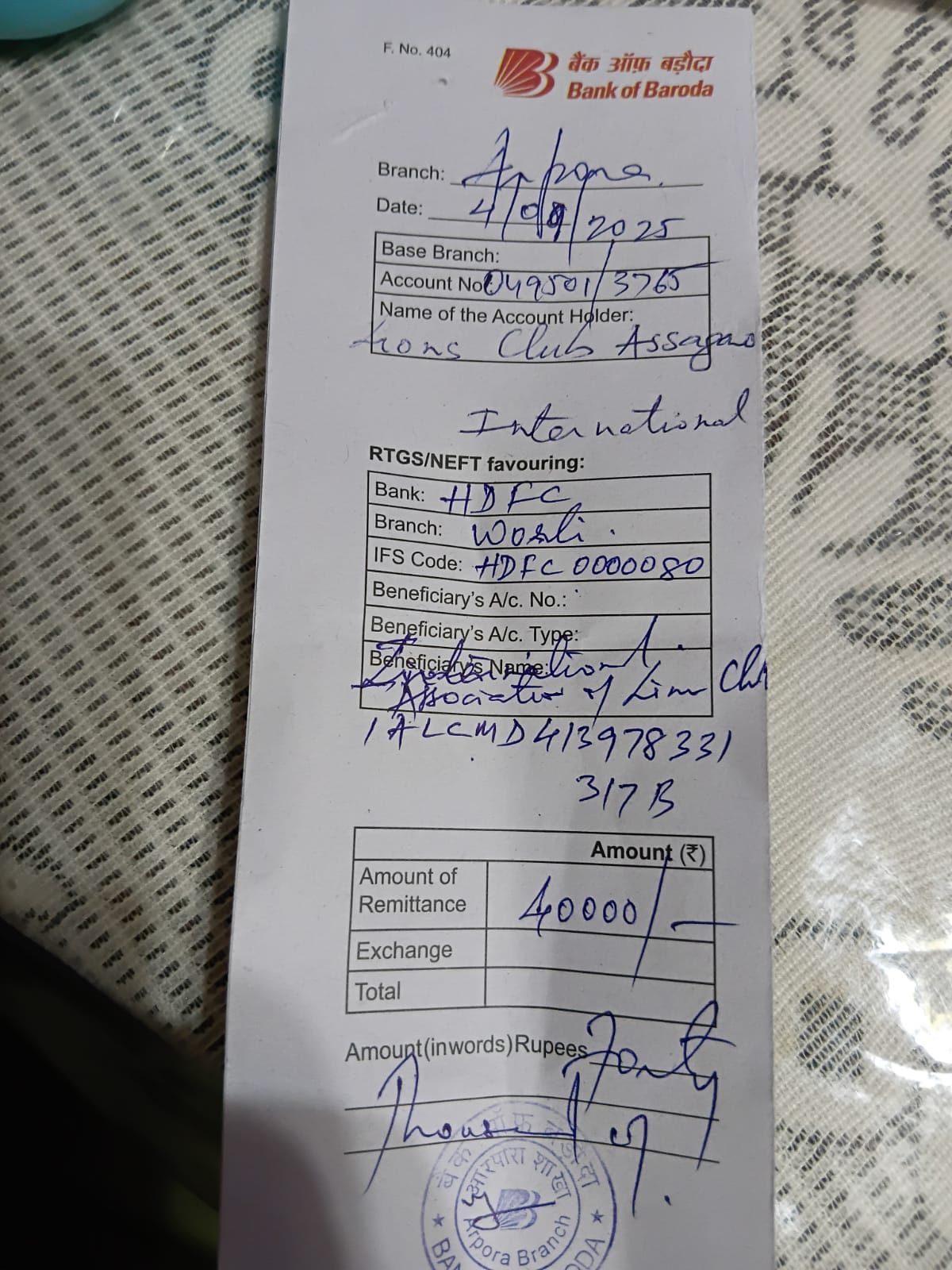 Lions Club of Assagao paid International dues and district dues 