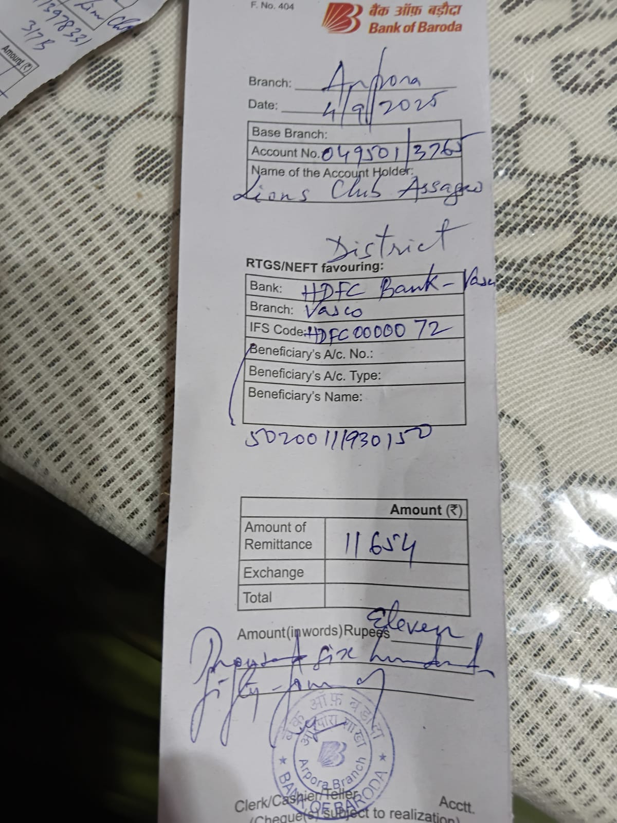Lions Club of Assagao paid International dues and district dues 