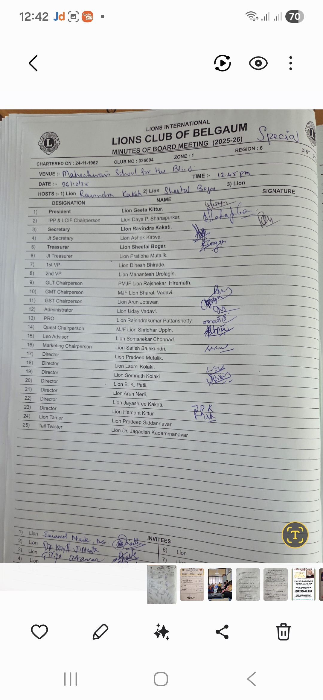 Minutes book & Attendance register displayed