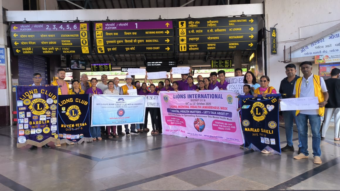 participation inworld wide mental health service week at konkan railway station margao street play by students of MES college