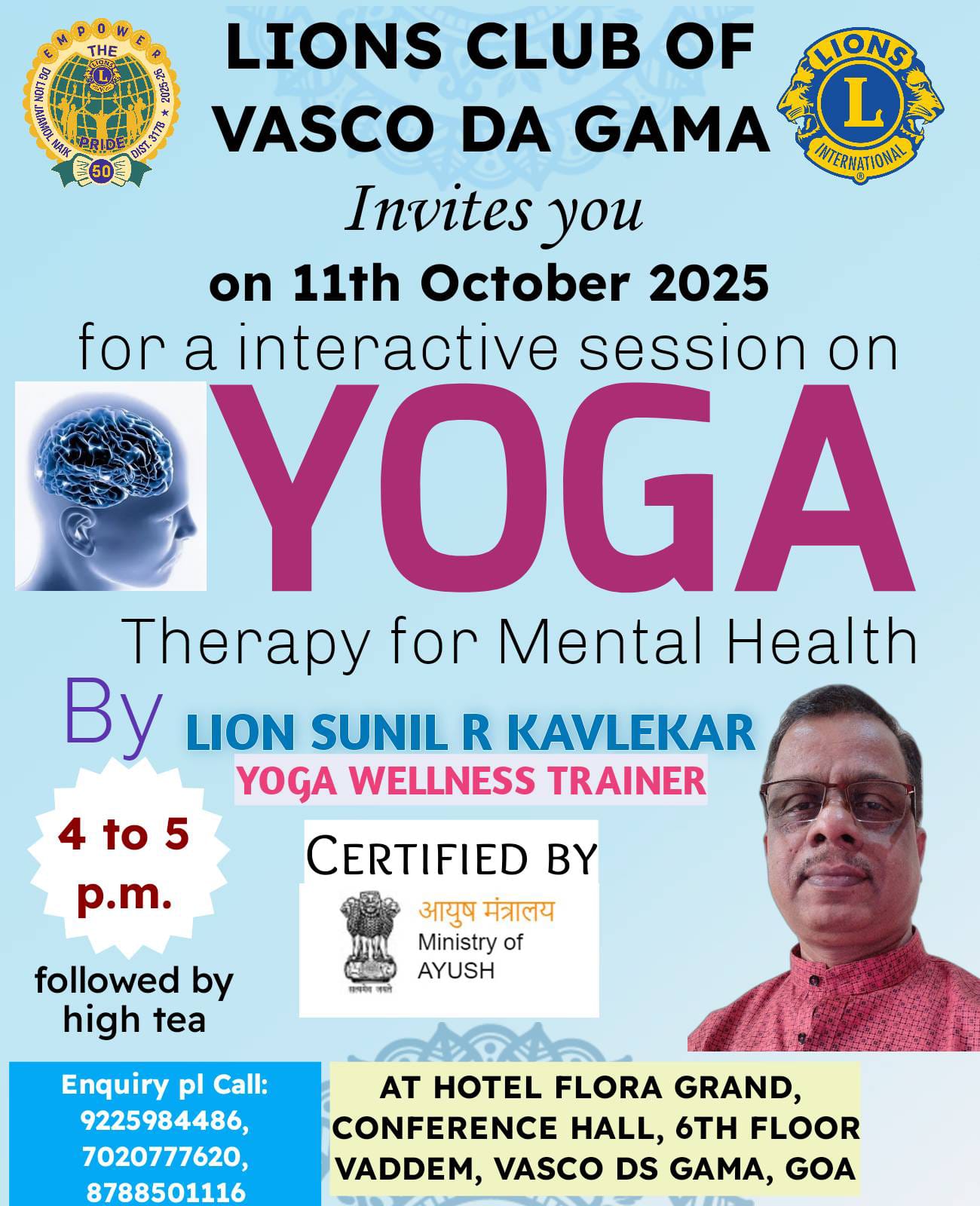CONDUCTED INTERACTIVE SESSION ON YOGA THERAPY FOR MENTAL HEALTH ON 11 OCTOBER 2025 AT HOTEL FLORA GRAND