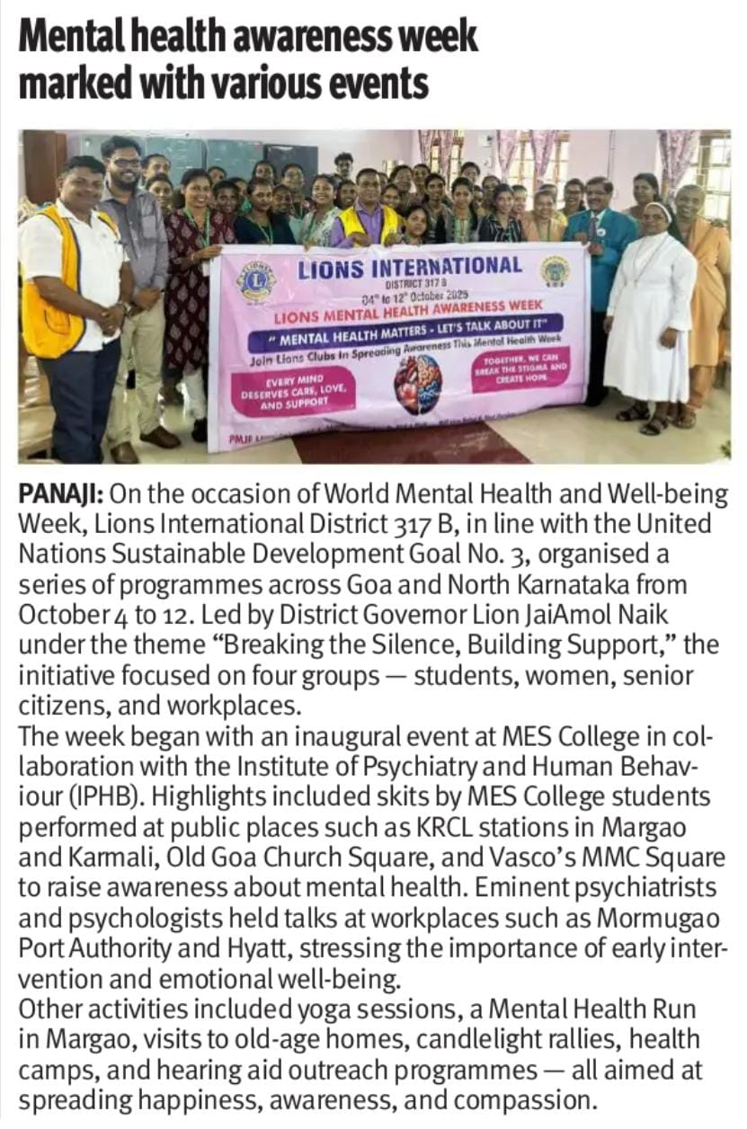 Mental Health Week With Coloured photo appeared on The Goan Todayof LC Old Goa and LC Chodan MHW Under UNSDG HEld at St Estevam for Teachers