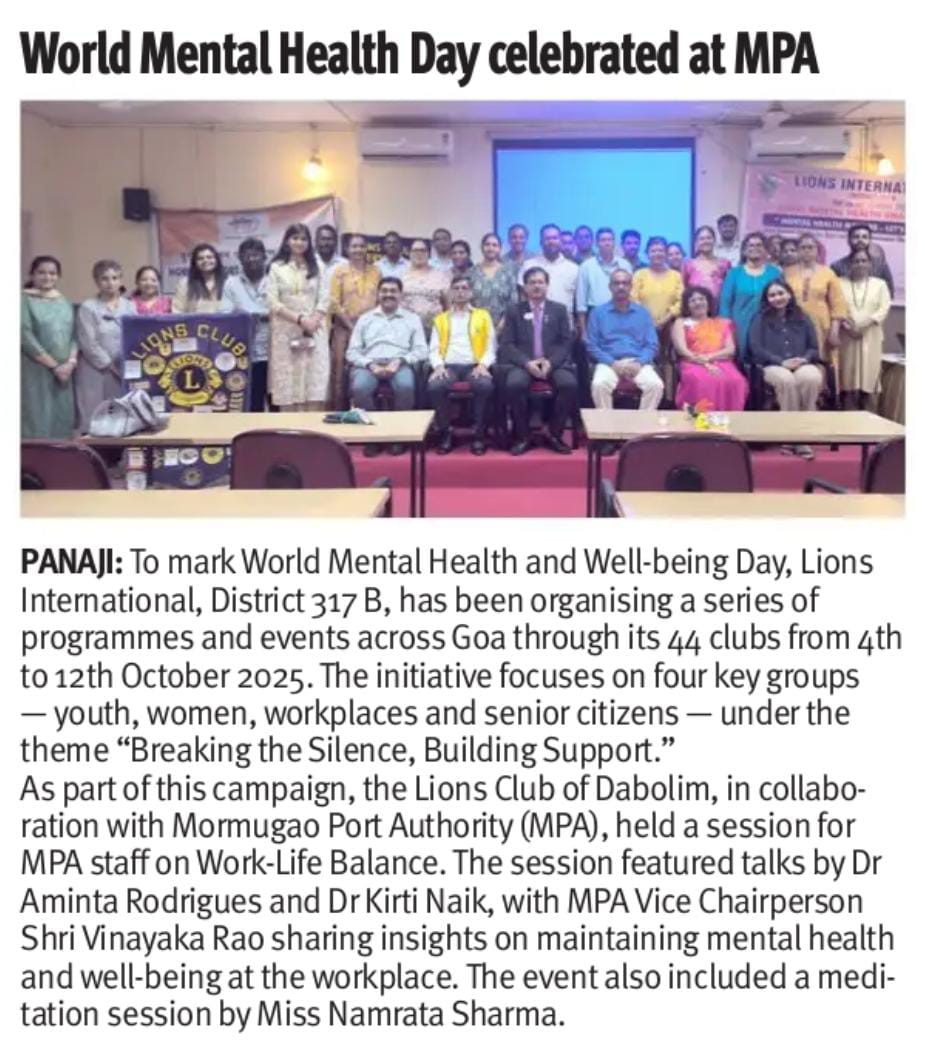 News appeared of Seminar / Awareness Talk at MPA on MHW Under UNSDG 3