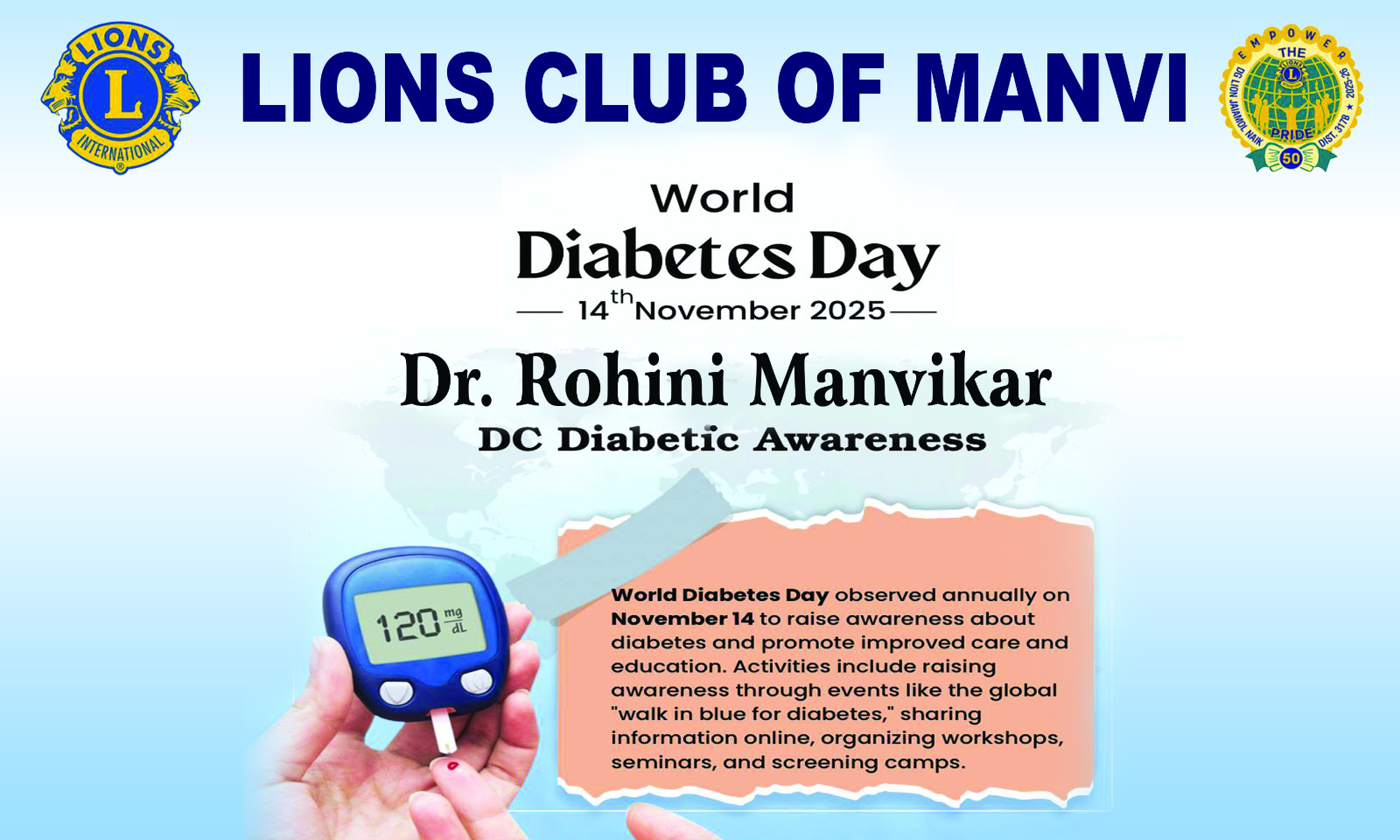 World Diabetic Day and screening at manvi 