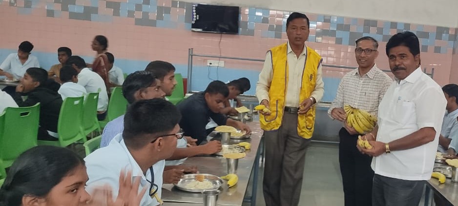 served the prepared meals, fruits and bread to the mentaly retarded students of residential school Gangavathi 