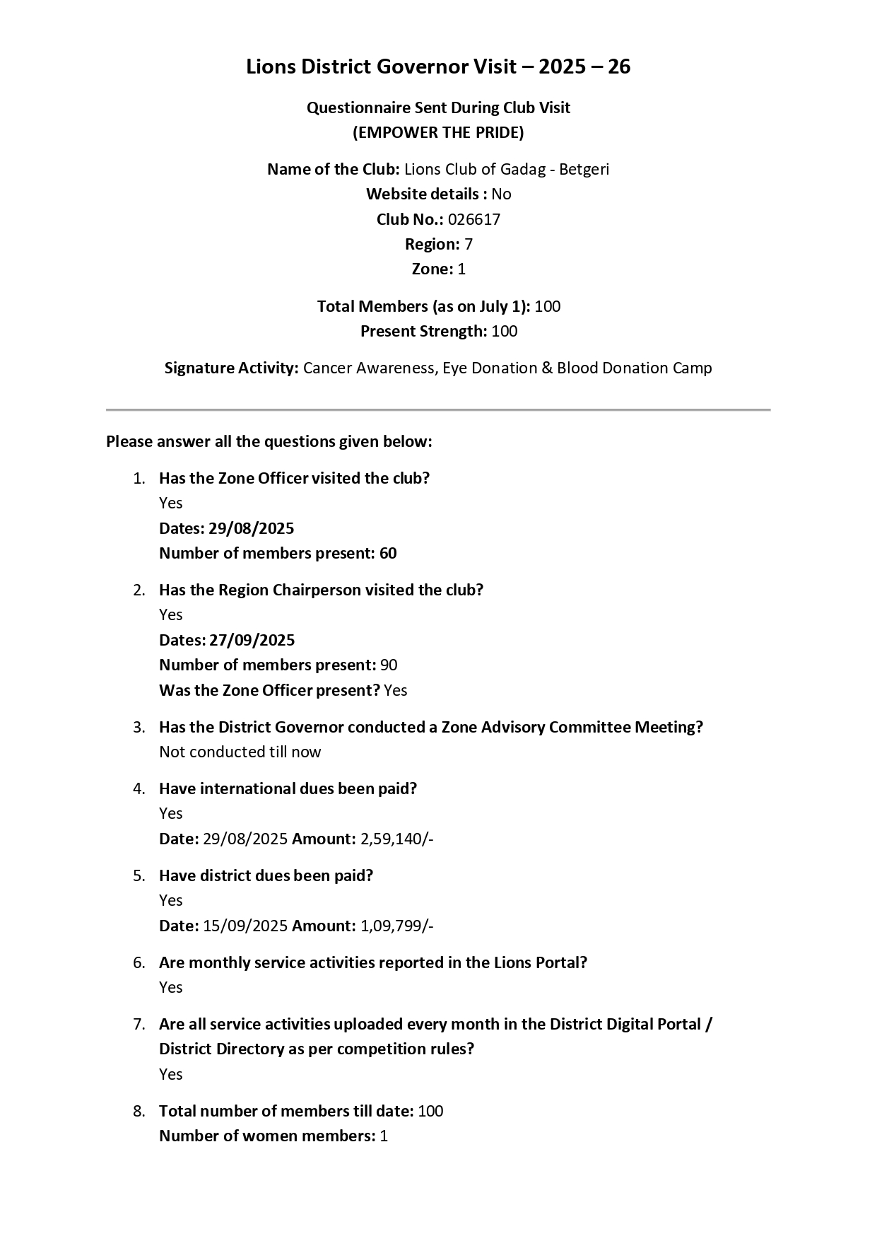 District Governor Visit