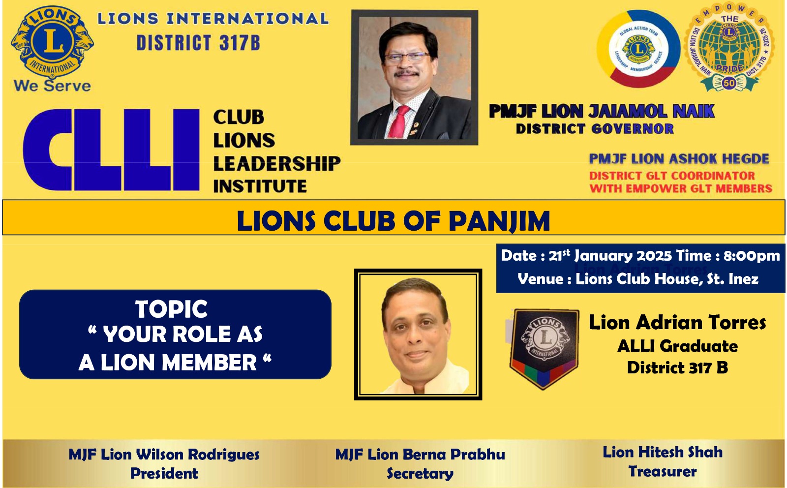 CLLI For Lion Members of Lions Club of Panjim on Topic Role As A Lion Member