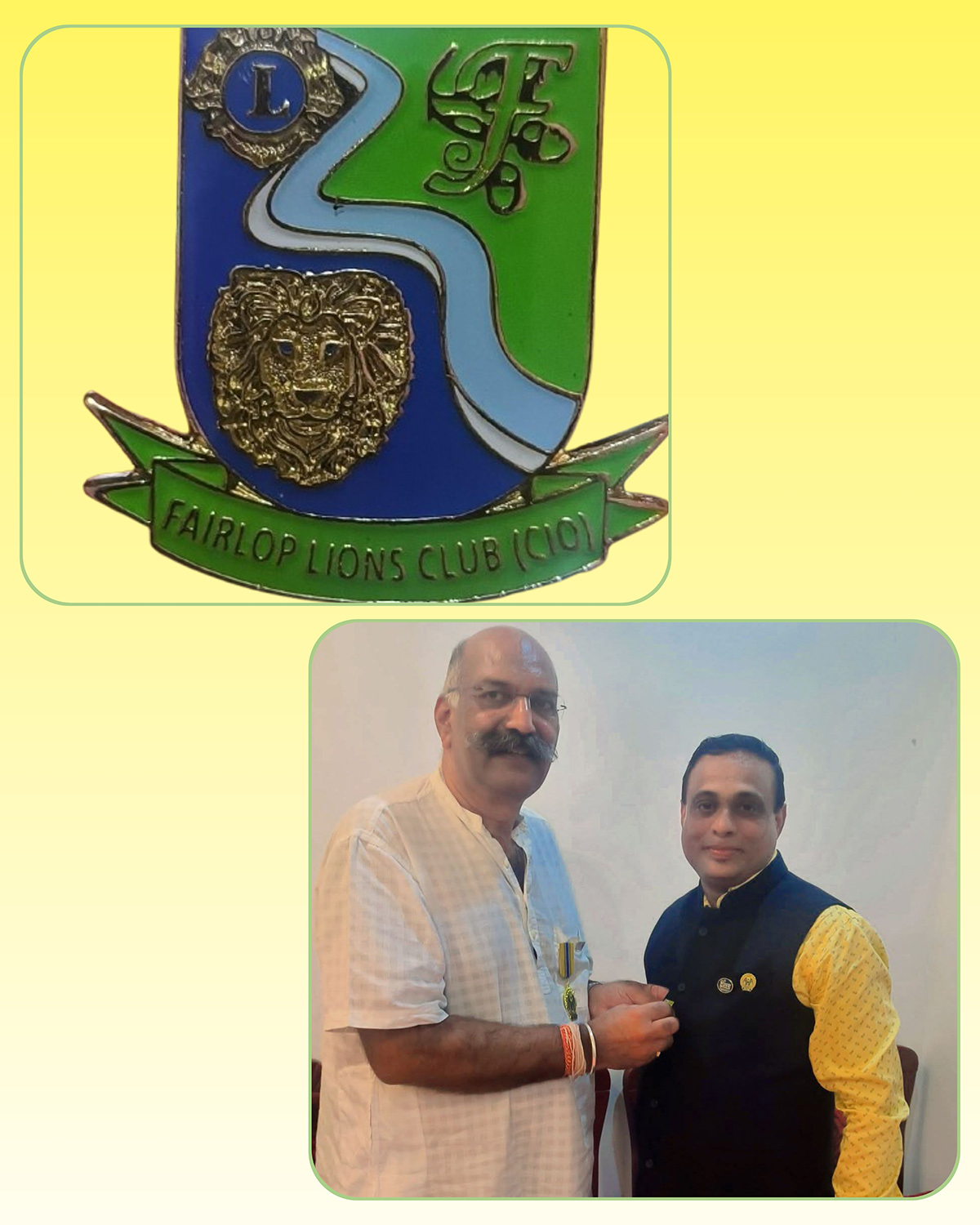 The Lions Club of Fairlop United Kingdom Took Our Project of Clean Plate Challenge and Were Impressed Upon and Lion Raju Gautam Presented a Lapel Pin In Appreciation