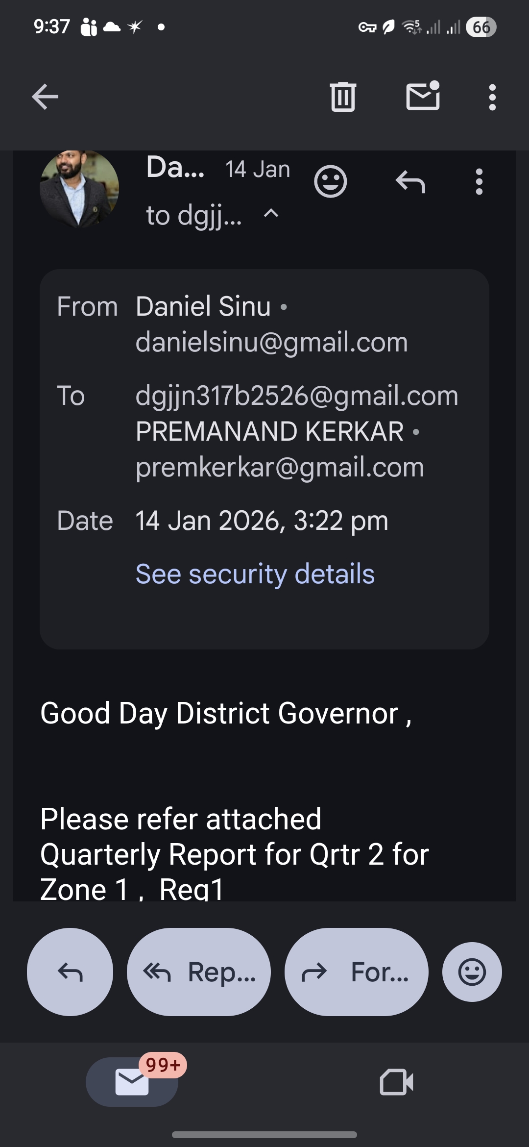 Quarterly Report to District Governer 