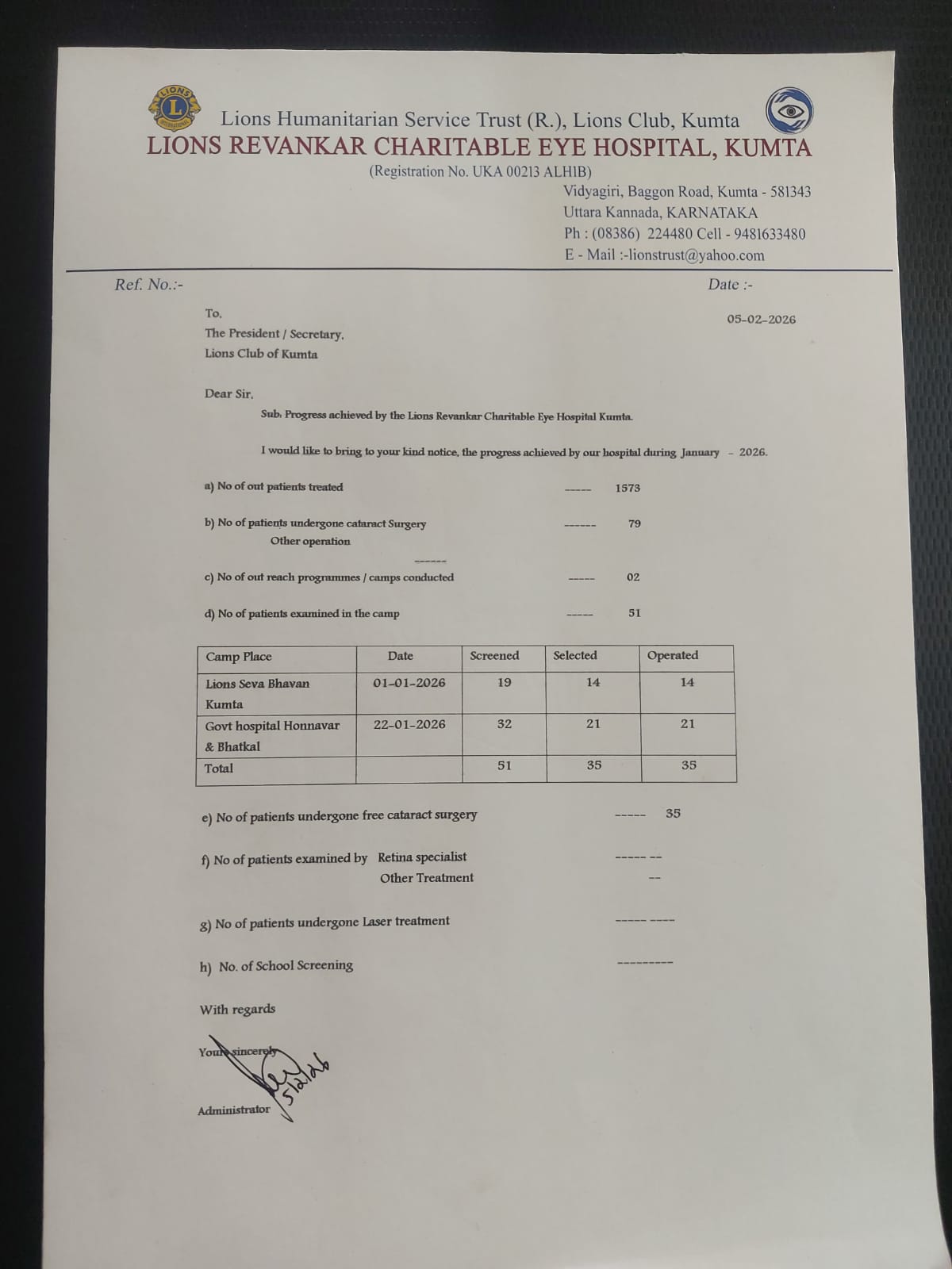 Lions Club of Kumta conducted Eye checkup camp at Lions seva Bhavamn