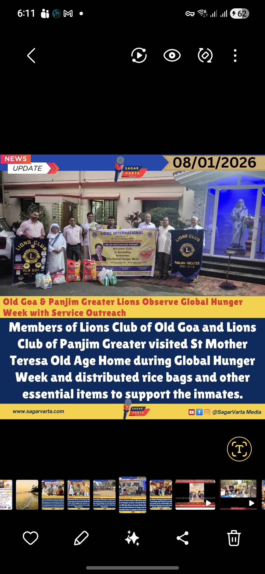 UNSDG world Wide Service of Global Hunger week activity reported by Media Sagar Varta