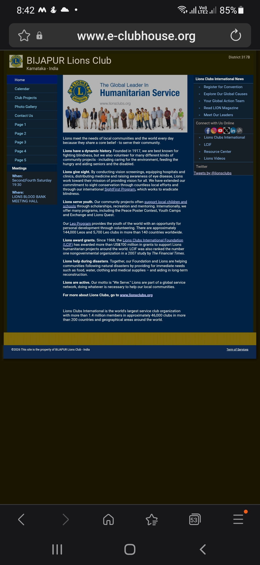 e-clubhouse website and assistance to lions club.