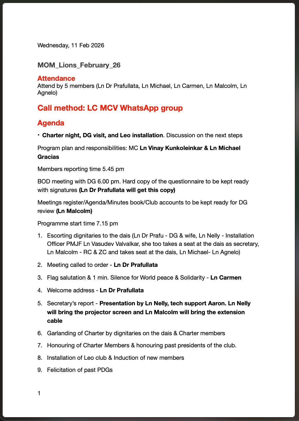 Club Meeting t Lion Agnelos Office