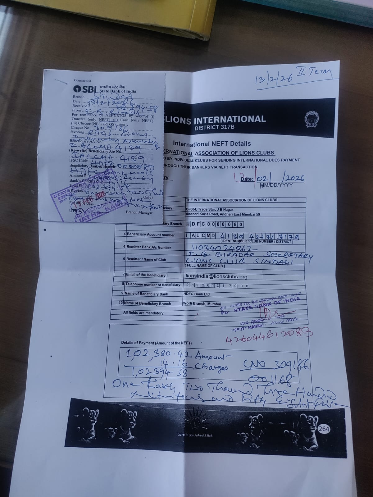 sindagi lions club paid international dues.