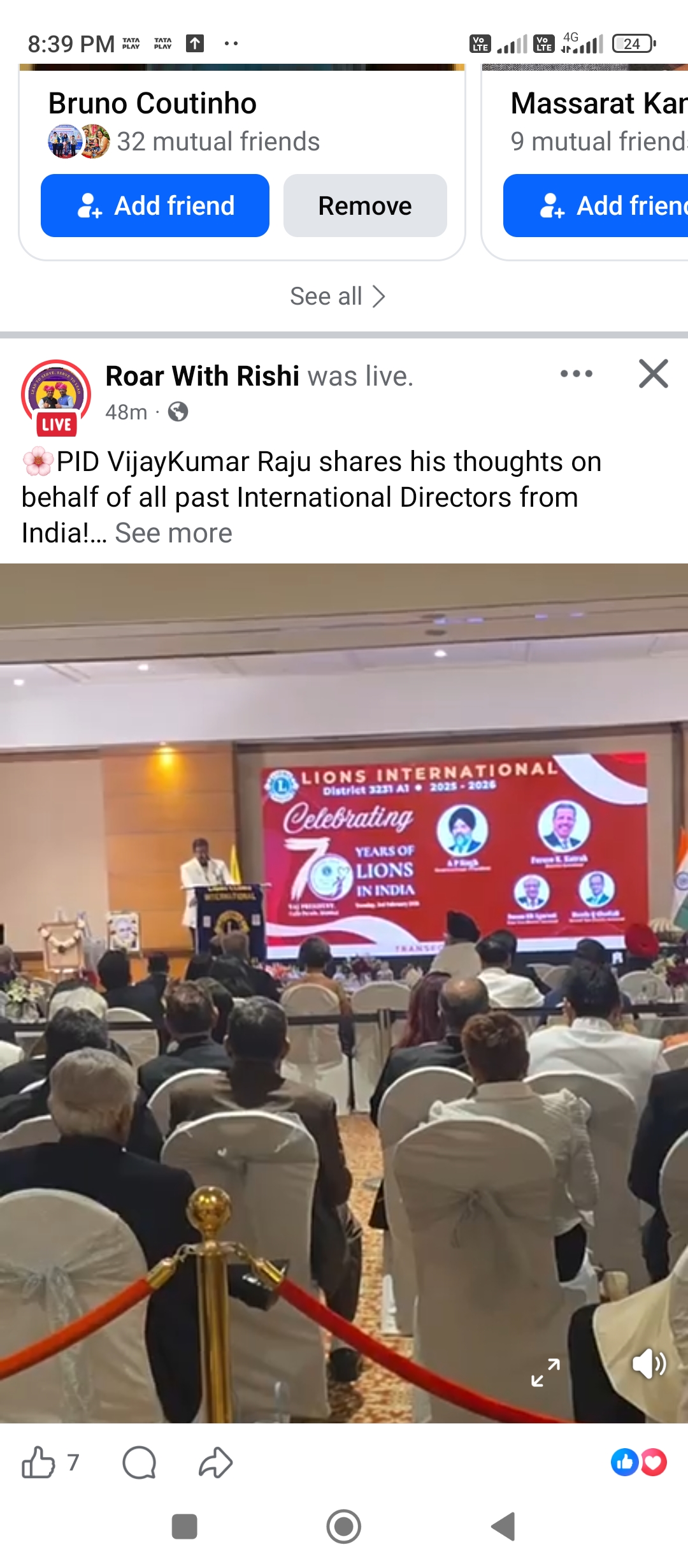 Attended Online Live 70th Foundation Day of Lionism in India with Lead Served and Grow