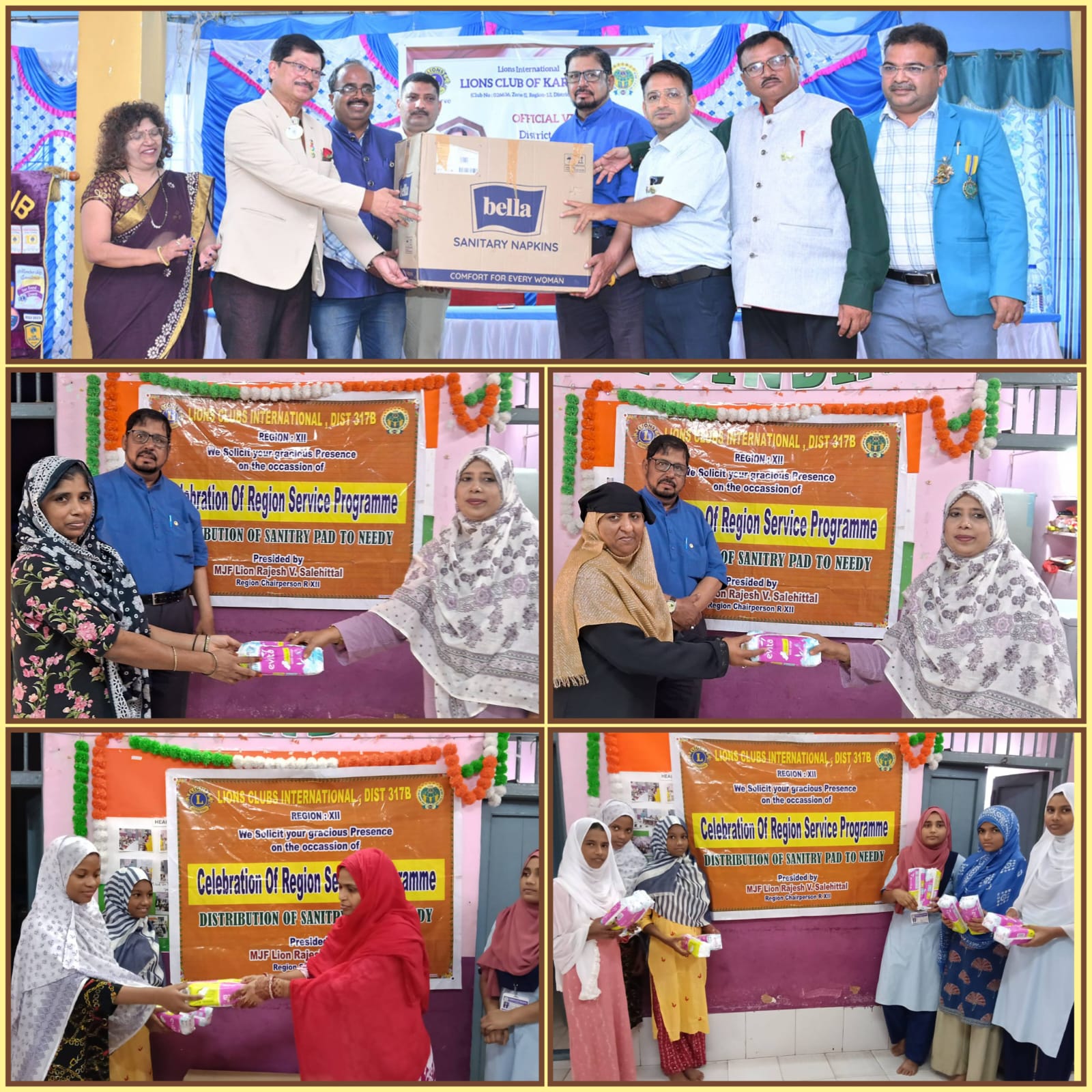 Distribution of saftey napkins to Girls During Lions of Karwar Visit of District Governor