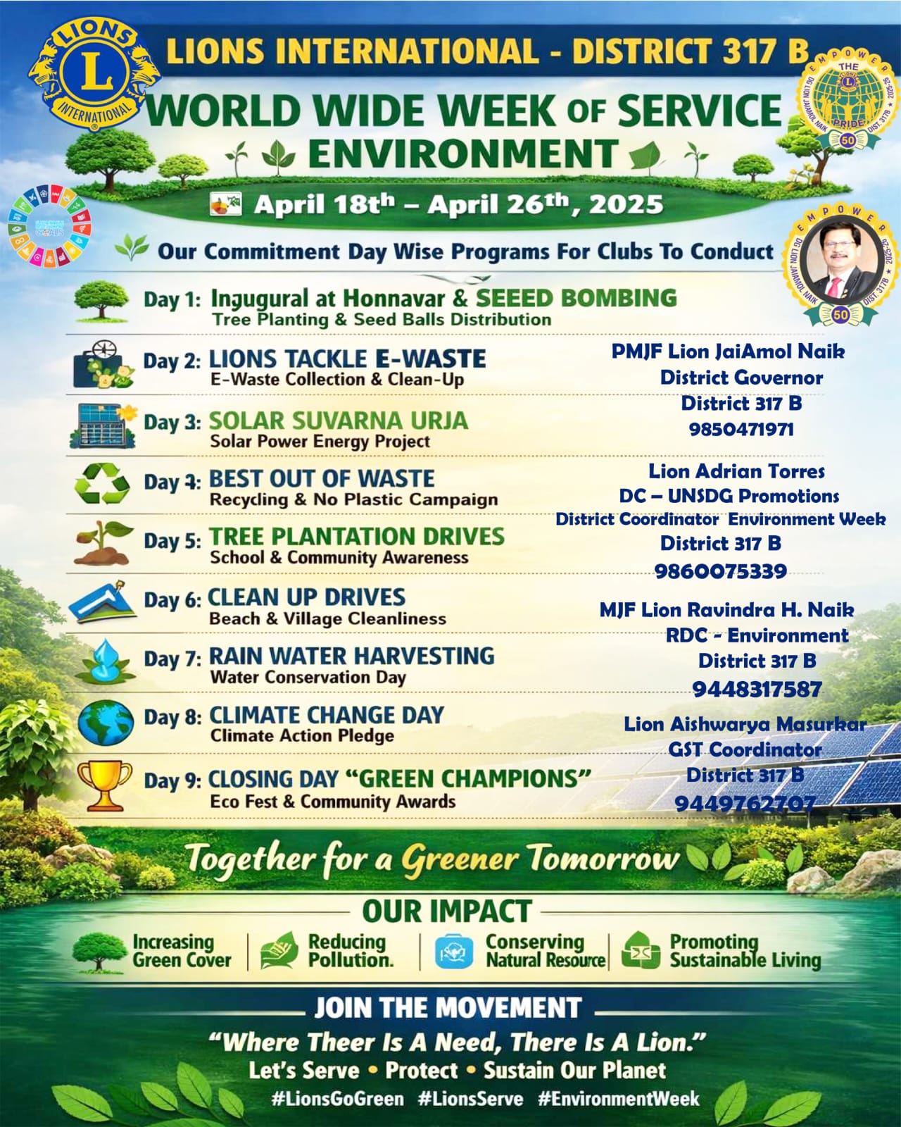 Day Wise Programs For World Wide Week Of Service 2026 - Environment Week