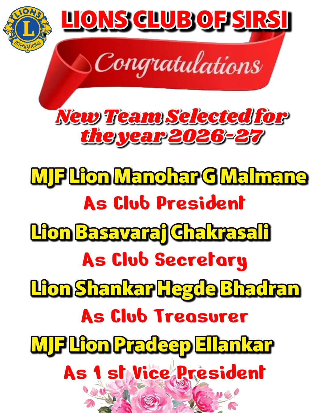 ELECTED CLUB OFFICERS FOR THE YEAR 2026-27