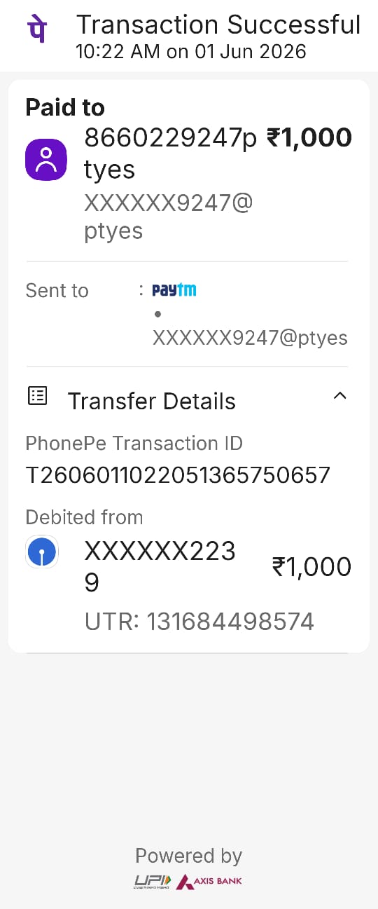 Donation of 1000Rs Monthly For Medical Student-for the mont June.