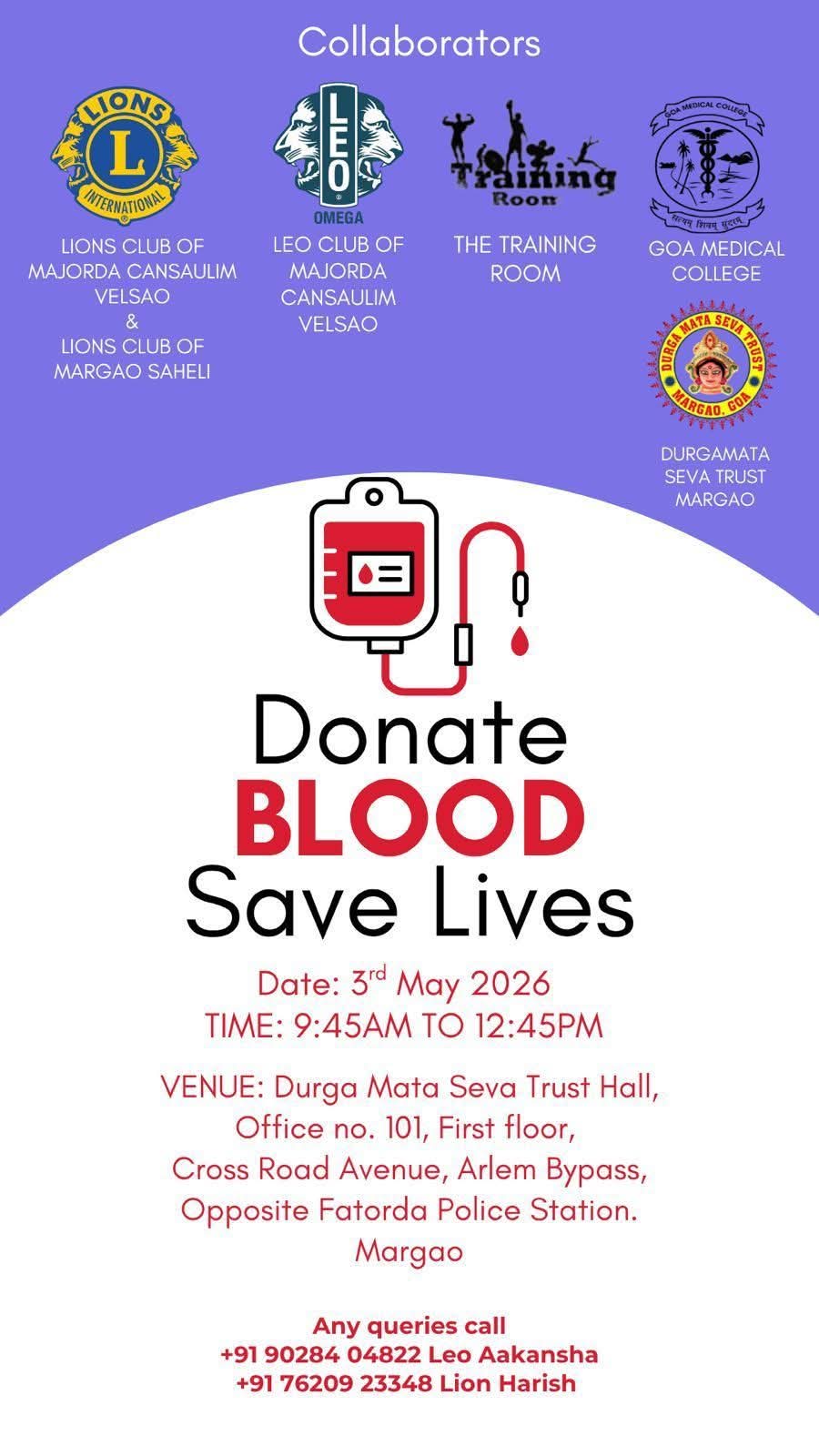 Visited and Attended Blood Donation Camp by Lions Club Saheli. Durga Mata Seva Trust and  Lions Club Majorda- Cansaulim - Velsao at Arlem Margao.