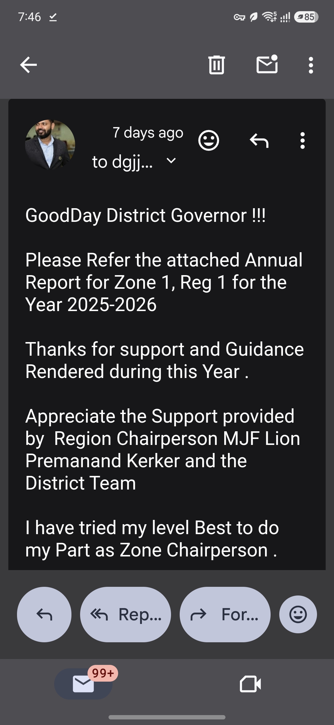 Yearly Report submitted to District Governer