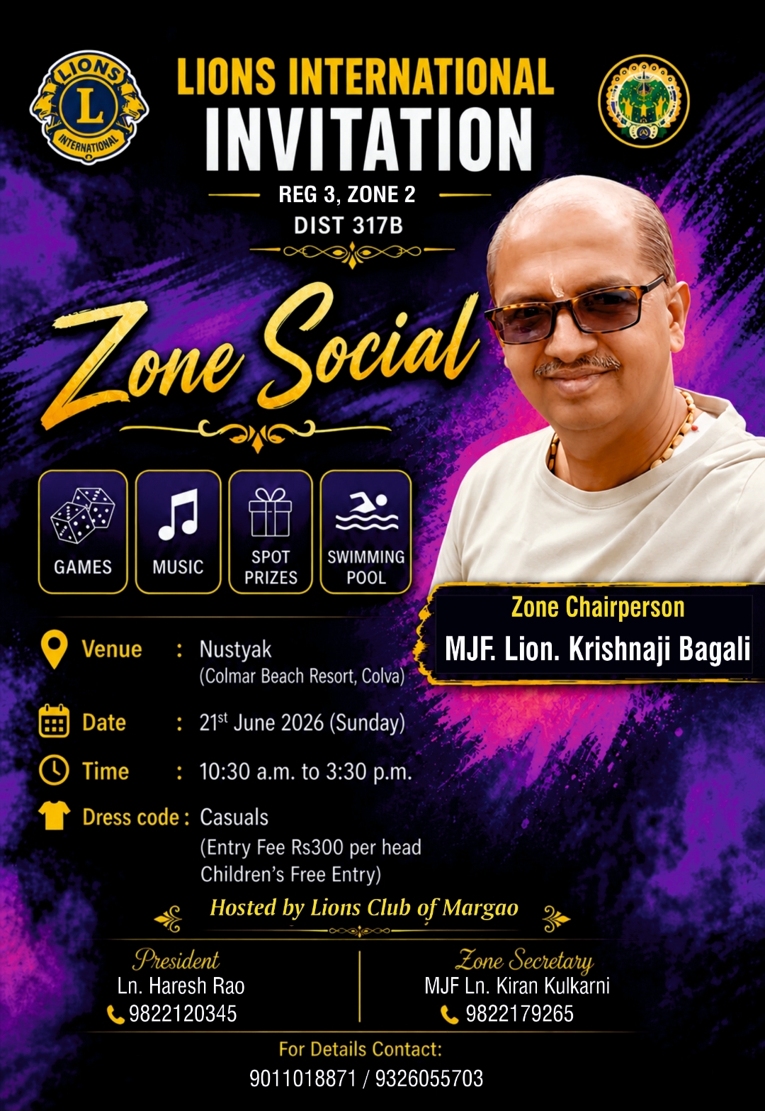 Attended Zone Social of Zone Chairperson Lion Krishna Bagali at Colmar Resort at Colva