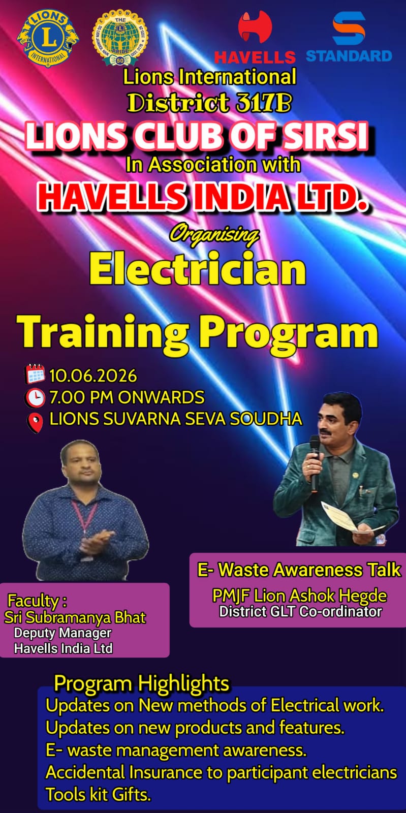 ELECTRICIAN TRAINING, E-WASTE AWARENESS, ELECTRICIAN DAY CELEBRATION.